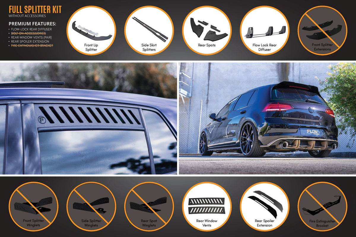 Flow Designs - MK7 Golf GTI Full Lip Splitter Set with Flow-Lock Rear Diffuser