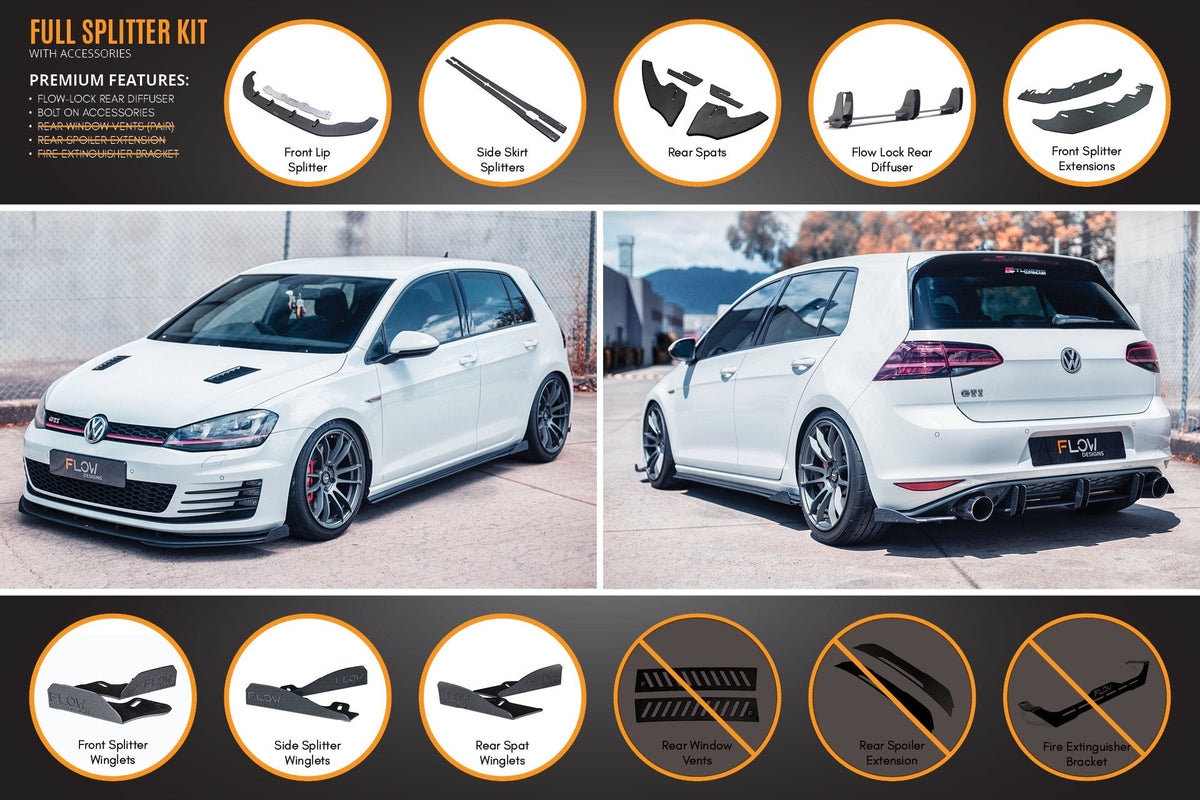Flow Designs - MK7 Golf GTI Full Lip Splitter Set with Flow-Lock Rear Diffuser