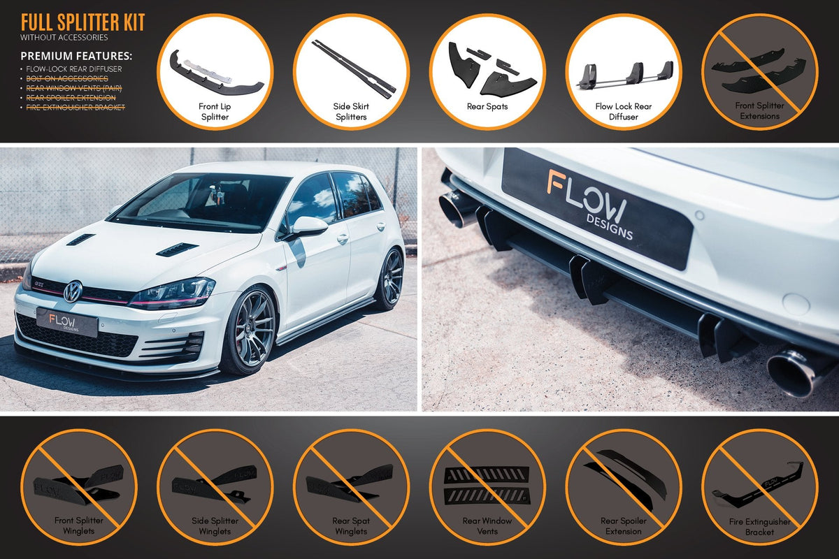 Flow Designs - MK7 Golf GTI Full Lip Splitter Set with Flow-Lock Rear Diffuser