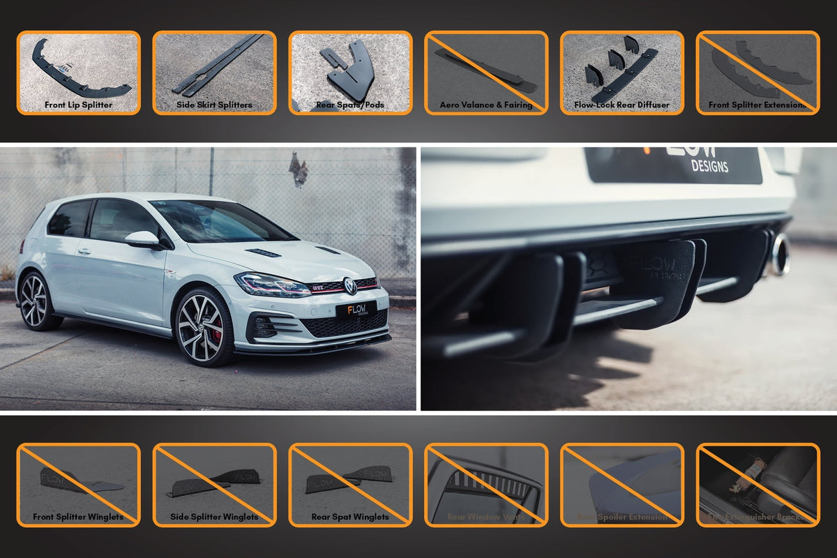 Flow Designs - MK7.5 Golf GTI Full Lip Splitter Set with Flow-Lock Rear Diffuser