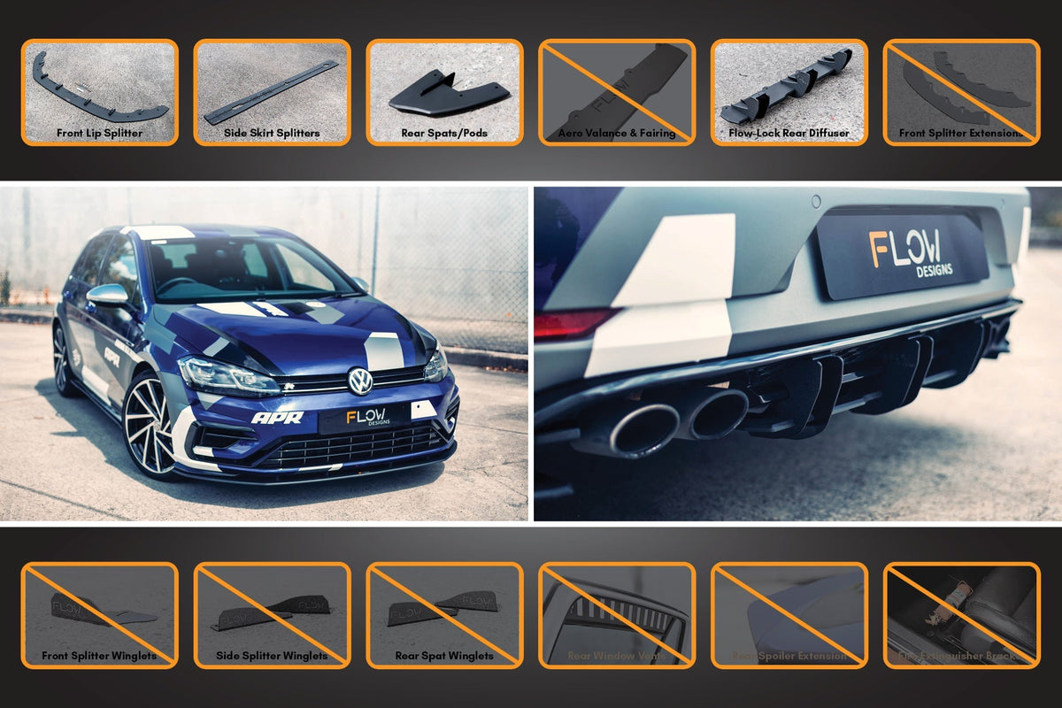 Flow Designs - MK7.5 Golf R Full Lip Splitter Set with Flow-Lock Rear Diffuser