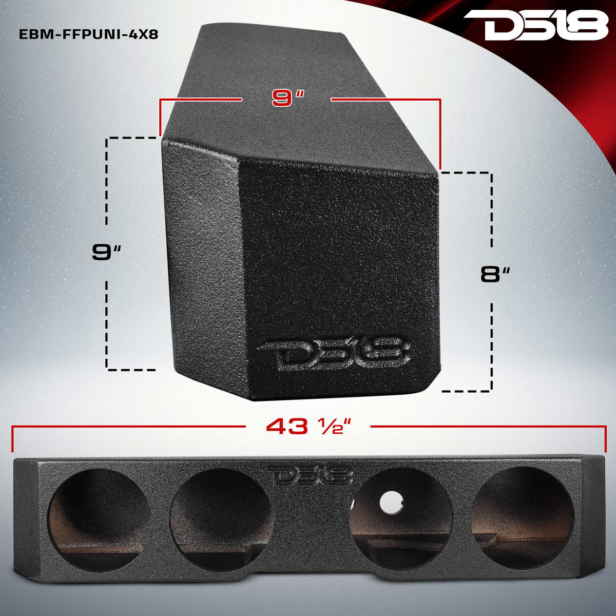 DS18 43 3/4in Long Forward Firing Underseat Ported Box 4ftx8in Subwoofer Enclosure- Black Finish - EBM-FFPUNI-4X8 - close-up view