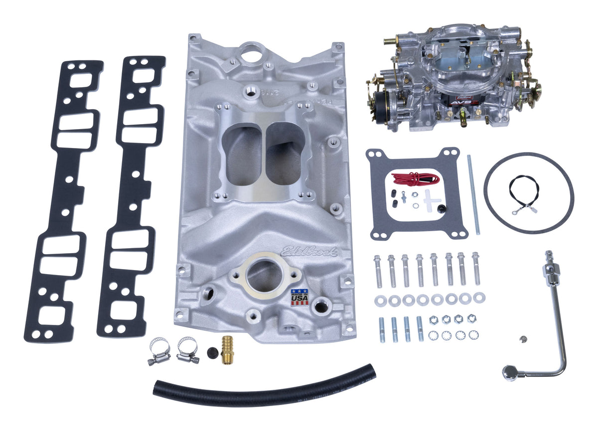Edelbrock Manifold and Carb Kit Performer SBC Vortec Natural Finish - 2007