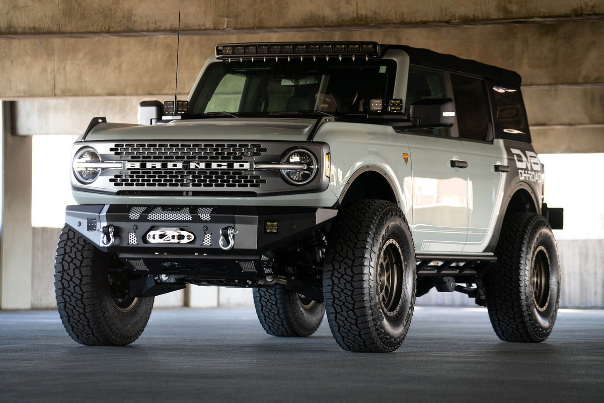 DV8 Offroad 21-25 Ford Bronco Front Bumper Winch Capable w/ Optional Bull Bar/Aux Light Opening - FBBR-01