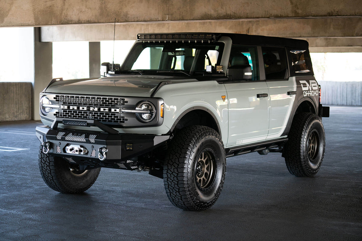 DV8 Offroad 21-25 Ford Bronco Front Bumper Winch Capable w/ Optional Bull Bar/Aux Light Opening - FBBR-01
