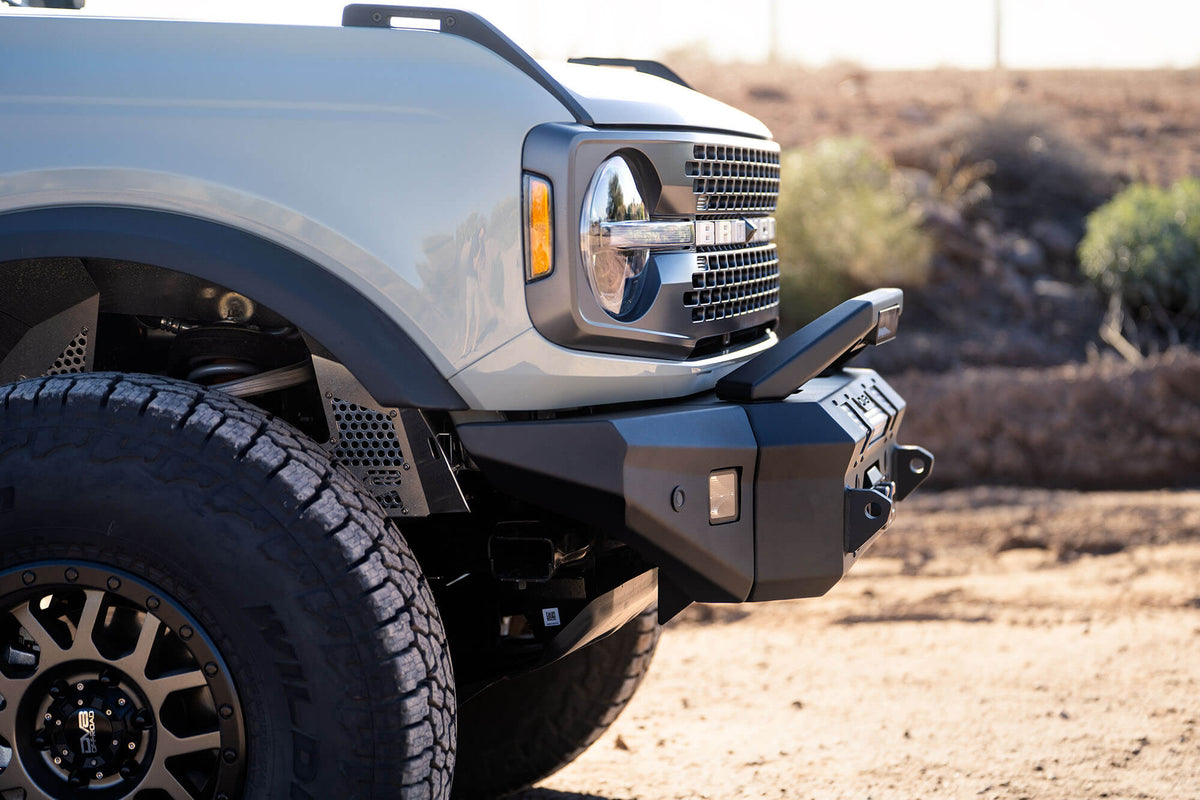 DV8 Offroad 21-25 Ford Bronco Front Bumper Winch Capable w/ Optional Bull Bar/Aux Light Opening - FBBR-01