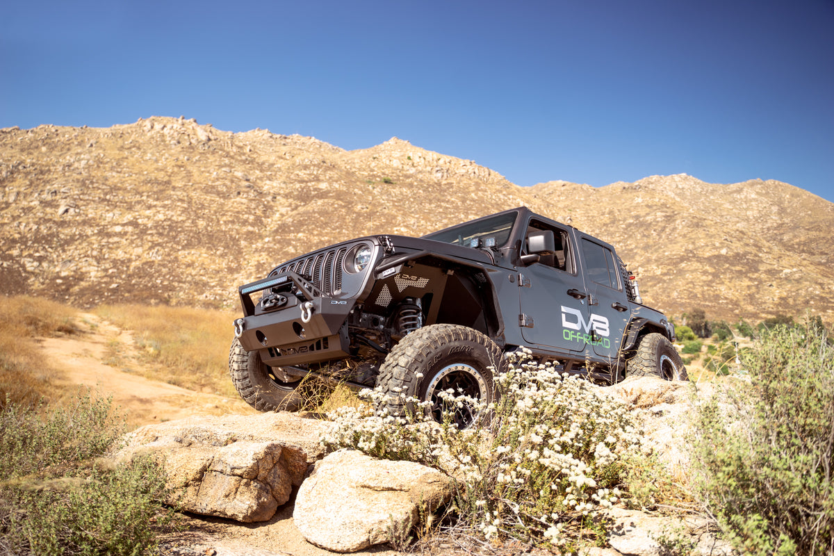 DV8 Offroad - FS-25 Stubby Front Bumper with Plated Bull Bar - FBJL-06