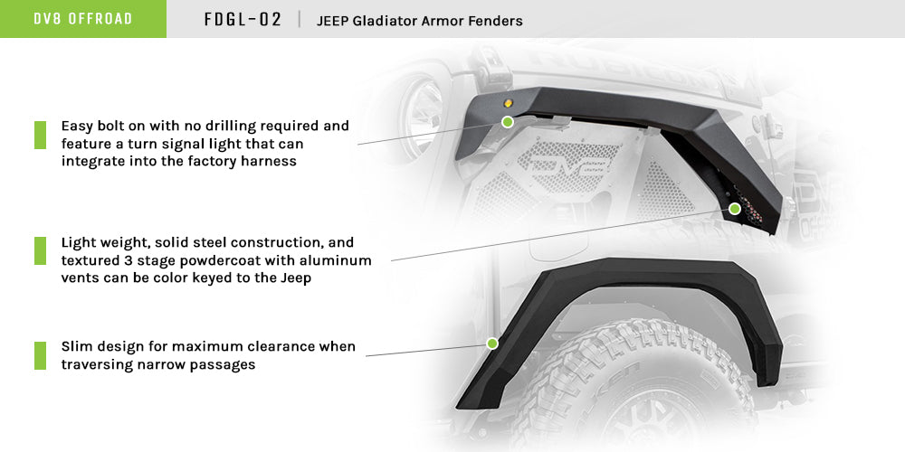 DV8 Offroad - Fender Flares; Armor; Front & Rear - FDGL-02