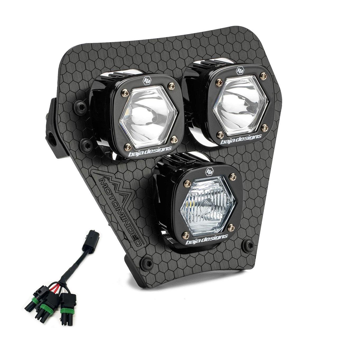 Baja Designs 24-25 KTM EXC-F Triple S1 Hydra (D/C) LED Headlight Kit w/ Hi-Low Harness - Clear - 387015