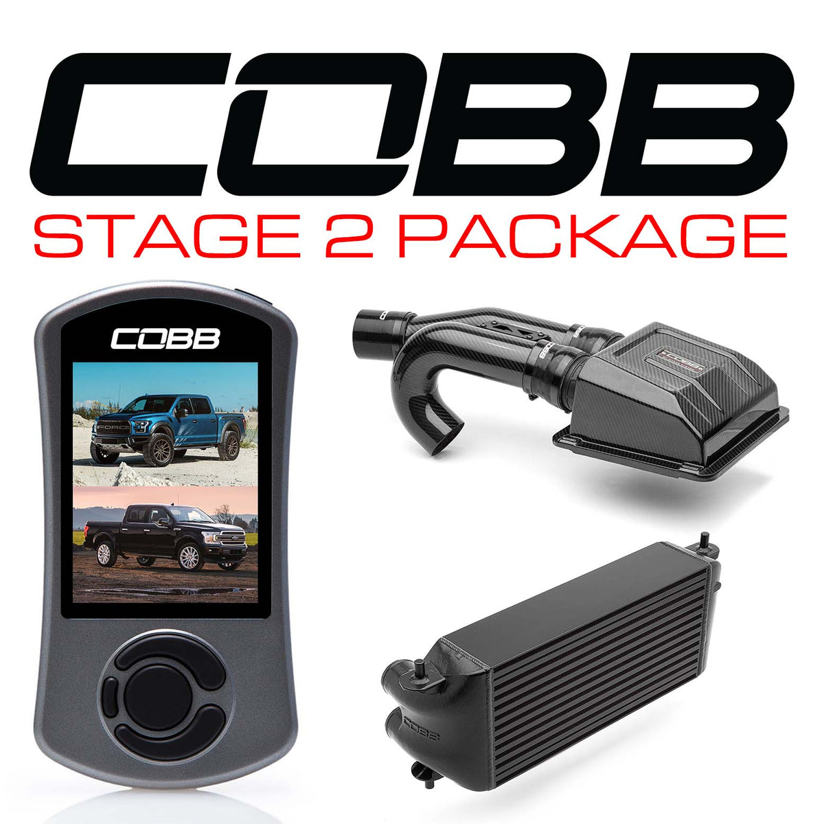 Cobb Ford F-150 Ecoboost Raptor/Ltd. w/TCM Stg 2 Redline CF Power Package - Black (Factory Loc I/C) - FOR0050S20BK-TCM-RED