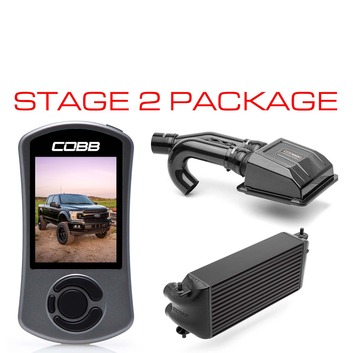 Cobb 2020 Ford F-150 Ecoboost 3.5L Stage 2 Redline CF Pwr Pkg - Black (Factory Loc. I/C) - FOR0070S20BK-RED