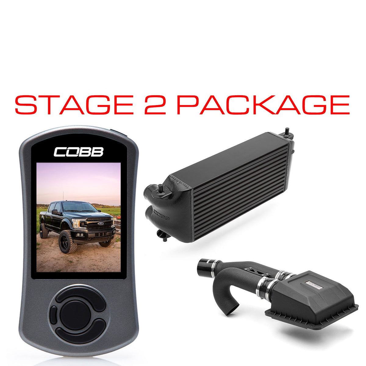 Cobb 2020 Ford F-150 Ecoboost 3.5L Stage 2 Power Package - Black (Factory Location I/C) - FOR0070S20BK