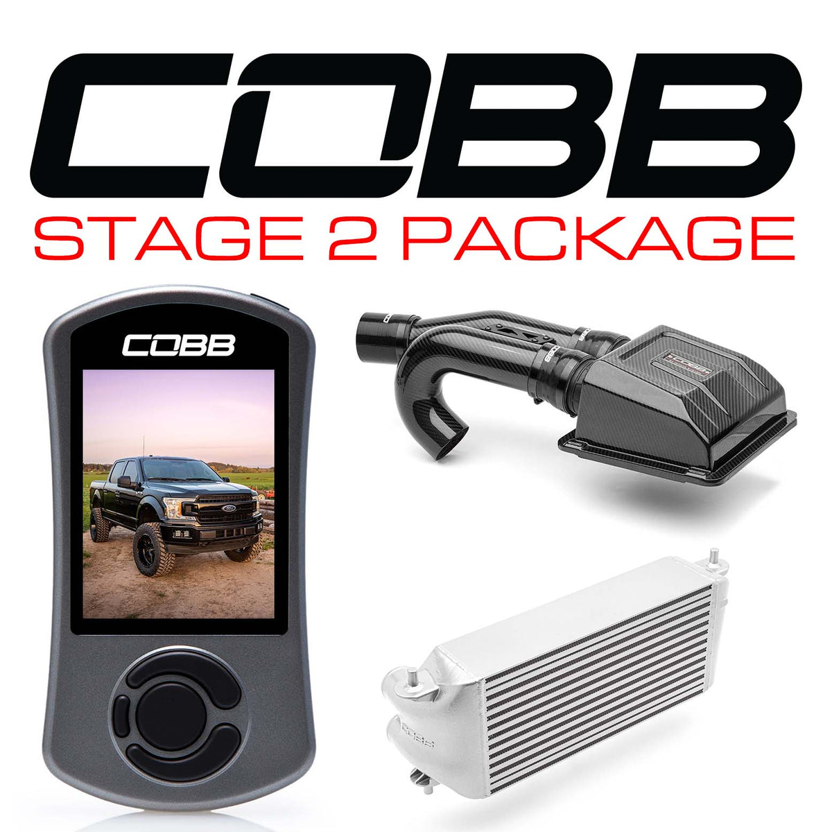 Cobb 2020 Ford F-150 Ecoboost 3.5L Stage 2 Redline CF Power Package - Silver (Factory Loc. I/C) - FOR0070S20SL-RED