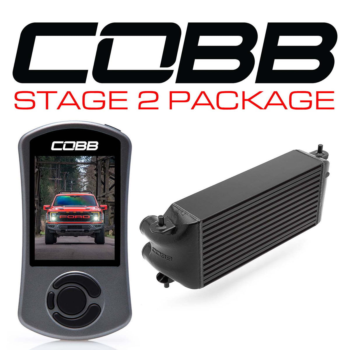 COBB - Stage 2 Power Package Black Factory Location Intercooler (No Intake) Ford F-150 Raptor 2021-2023 - FOR0100S20BK
