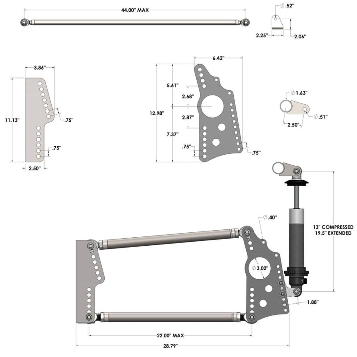 QA1 Heavy Duty Pro Rear Drag 4-Link System - Single Adjustable - 110lb Springs - R170-110 - View 3