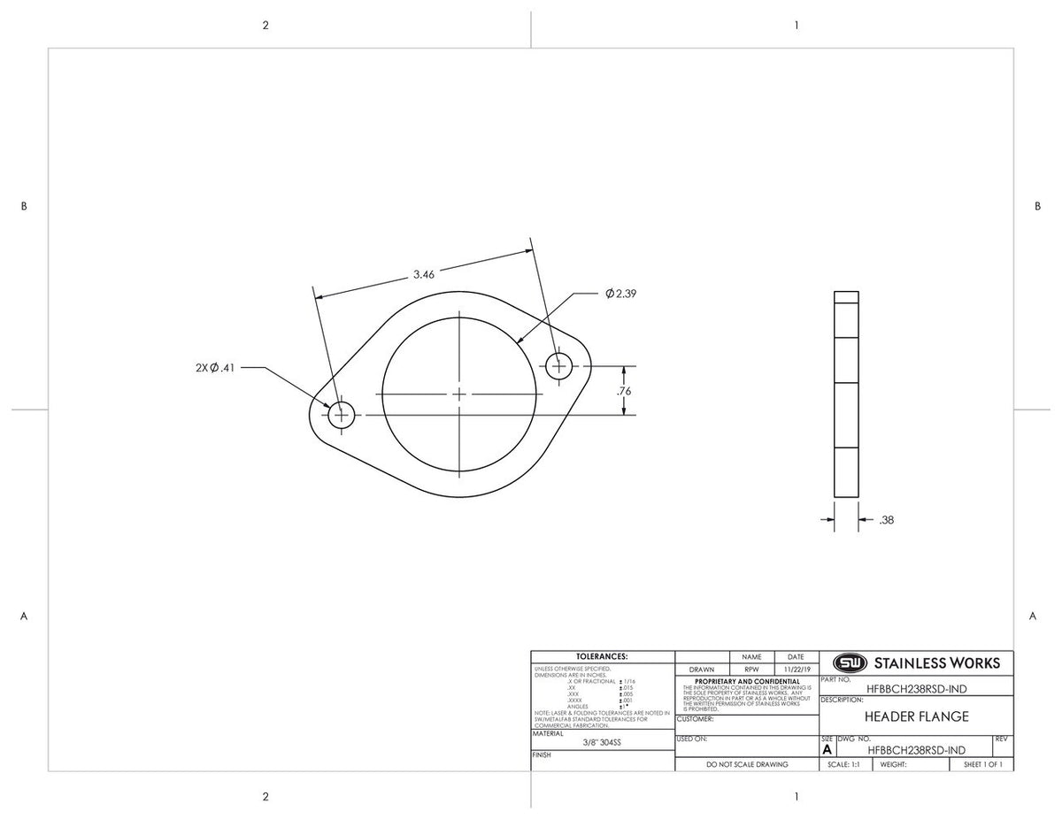 Stainless Works - Chevrolet BBC INDIVIDUAL Header Flange - HFBBCH250RSD