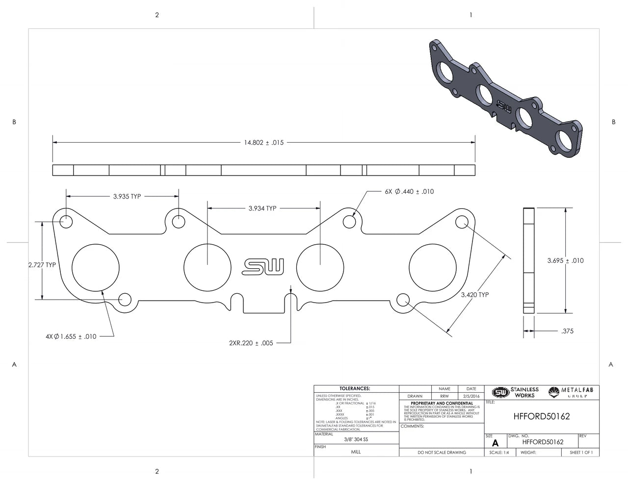 Stainless Works - Ford Coyote Header Flange - HFFORD5.0200