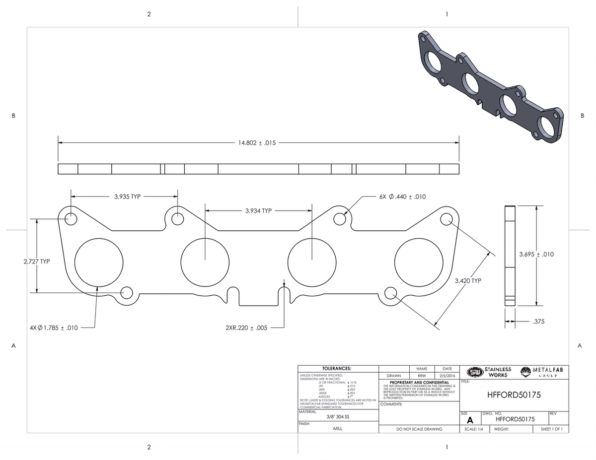 Stainless Works - Ford Coyote Header Flange - HFFORD5.0175