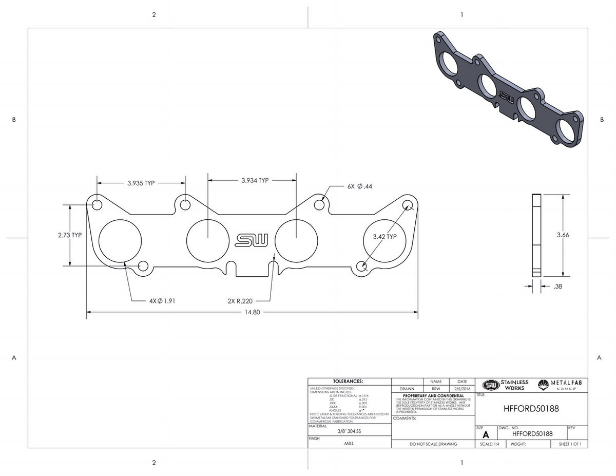 Stainless Works - Ford Coyote Header Flange - HFFORD5.0175