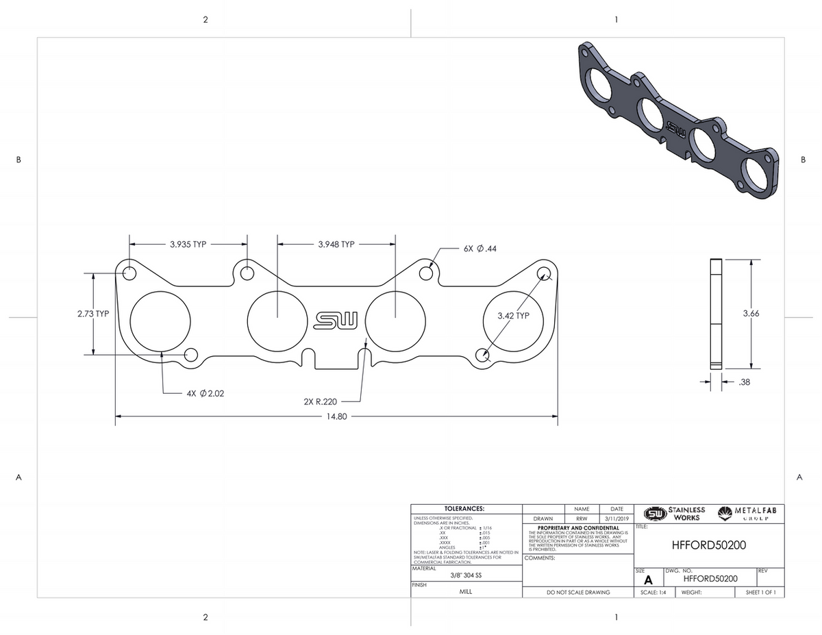 Stainless Works - Ford Coyote Header Flange - HFFORD5.0200