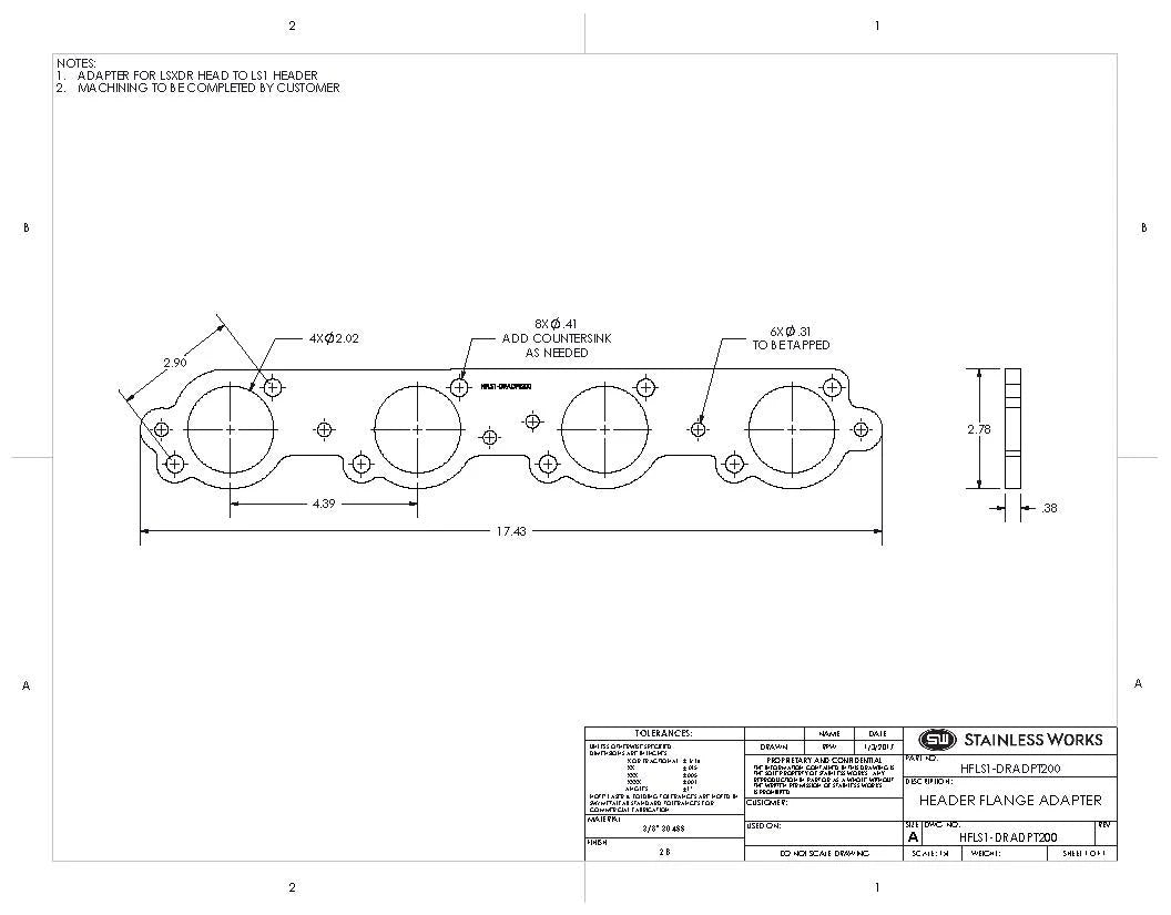 Stainless Works - Chevrolet LS Drag Race Diagonal Bolt Pattern DPT Header Flange - HFLS7200