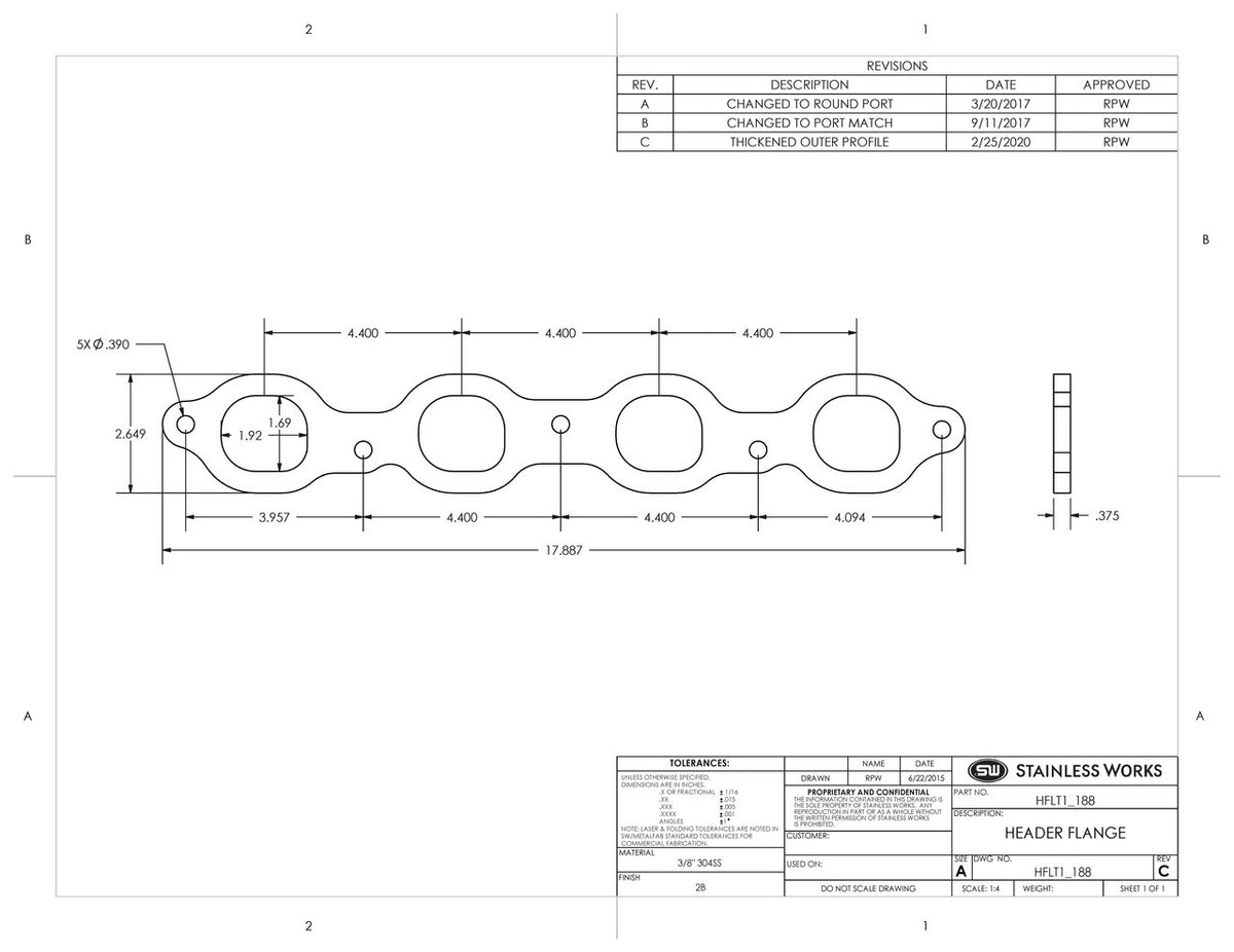 Stainless Works - Chevrolet LT Header Flange - HFLT1_200