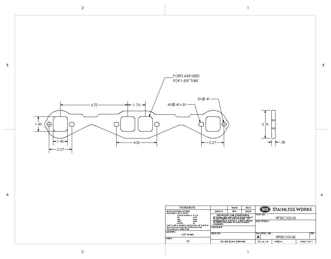 Stainless Works - Small Block Chevy Stock Pattern Rectangle Port Header Flange - HFSBCSQ175