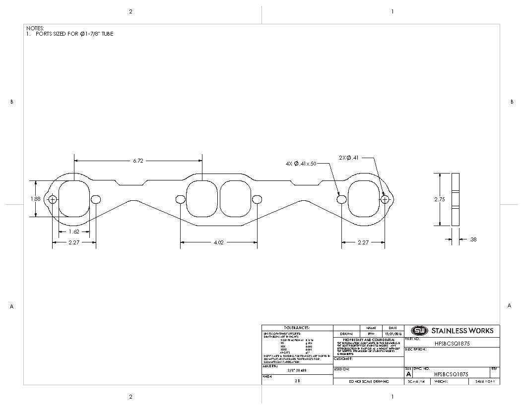Stainless Works - Small Block Chevy Stock Pattern Rectangle Port Header Flange - HFSBCSQ1875