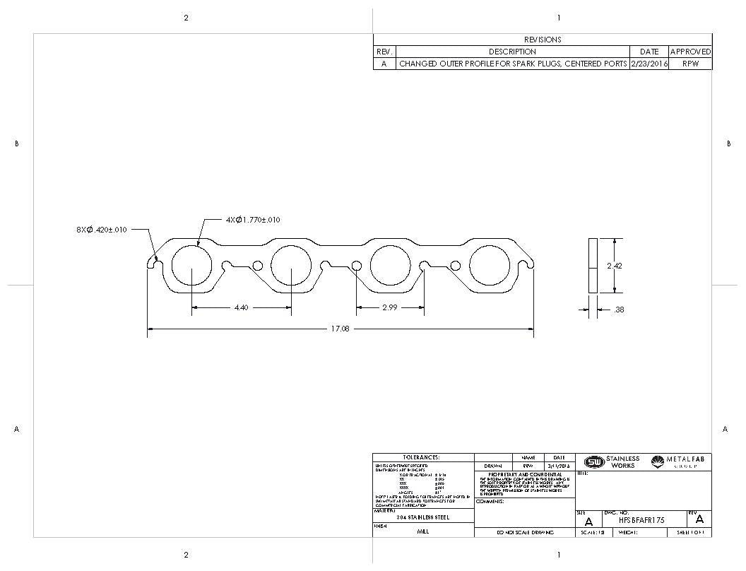 Stainless Works - Ford SBF 3 Inch Bolt Pattern Header Flange - HFSBFAFR188
