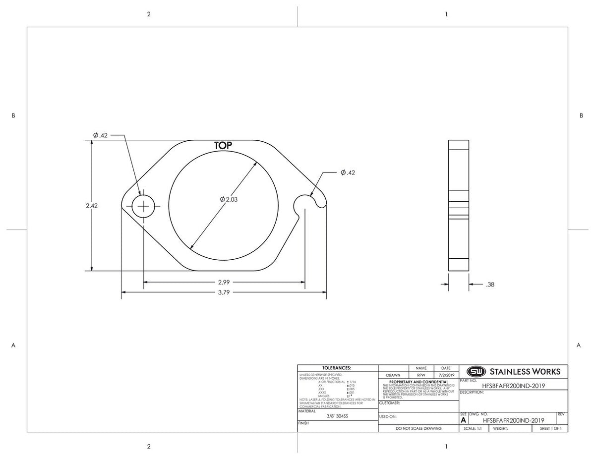 Stainless Works - Ford SBF 3 Inch Bolt Pattern Header Flange - HFSBFAFR200