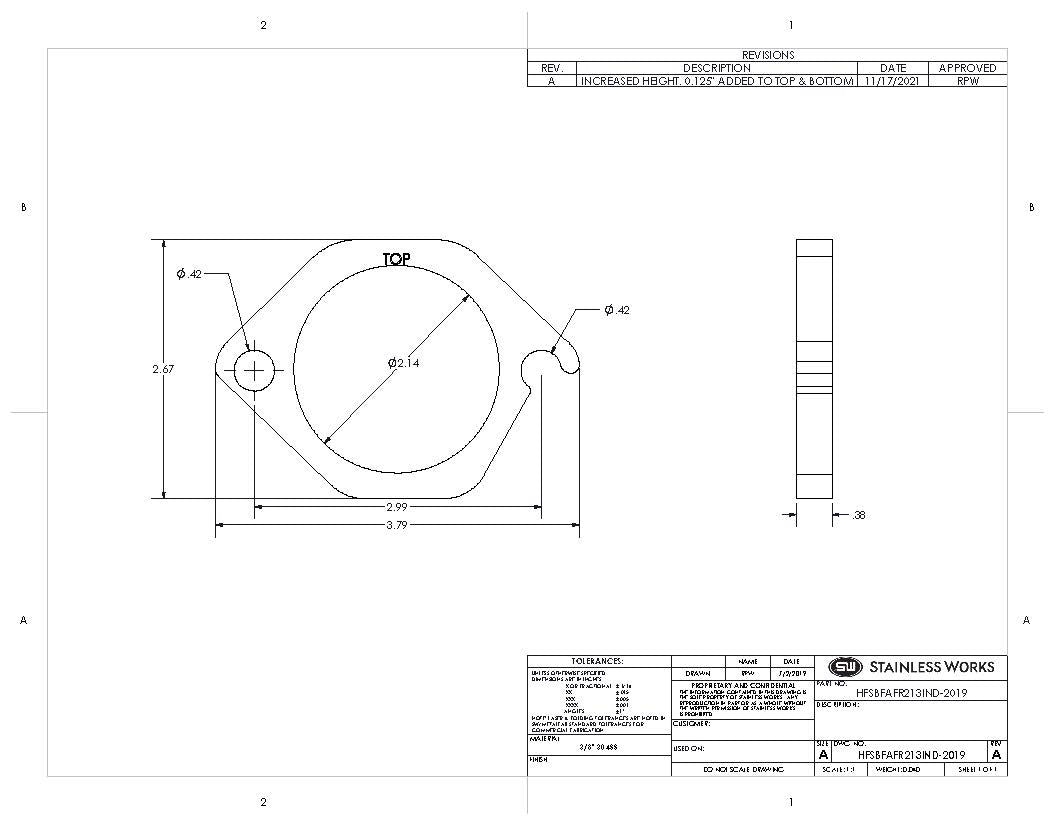 Stainless Works - Ford SBF 3 Inch Bolt Pattern Header Flange - HFSBFAFR188