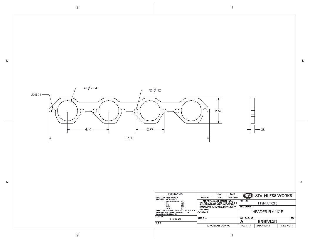 Stainless Works - Ford SBF 3 Inch Bolt Pattern Header Flange - HFSBFAFR188