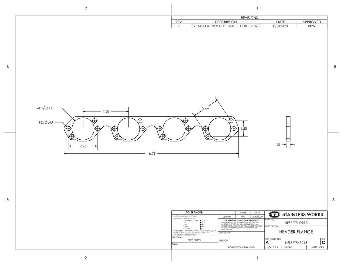 Stainless Works - Ford SBF Trick Flow Header Flange - HFSBFTFHP200