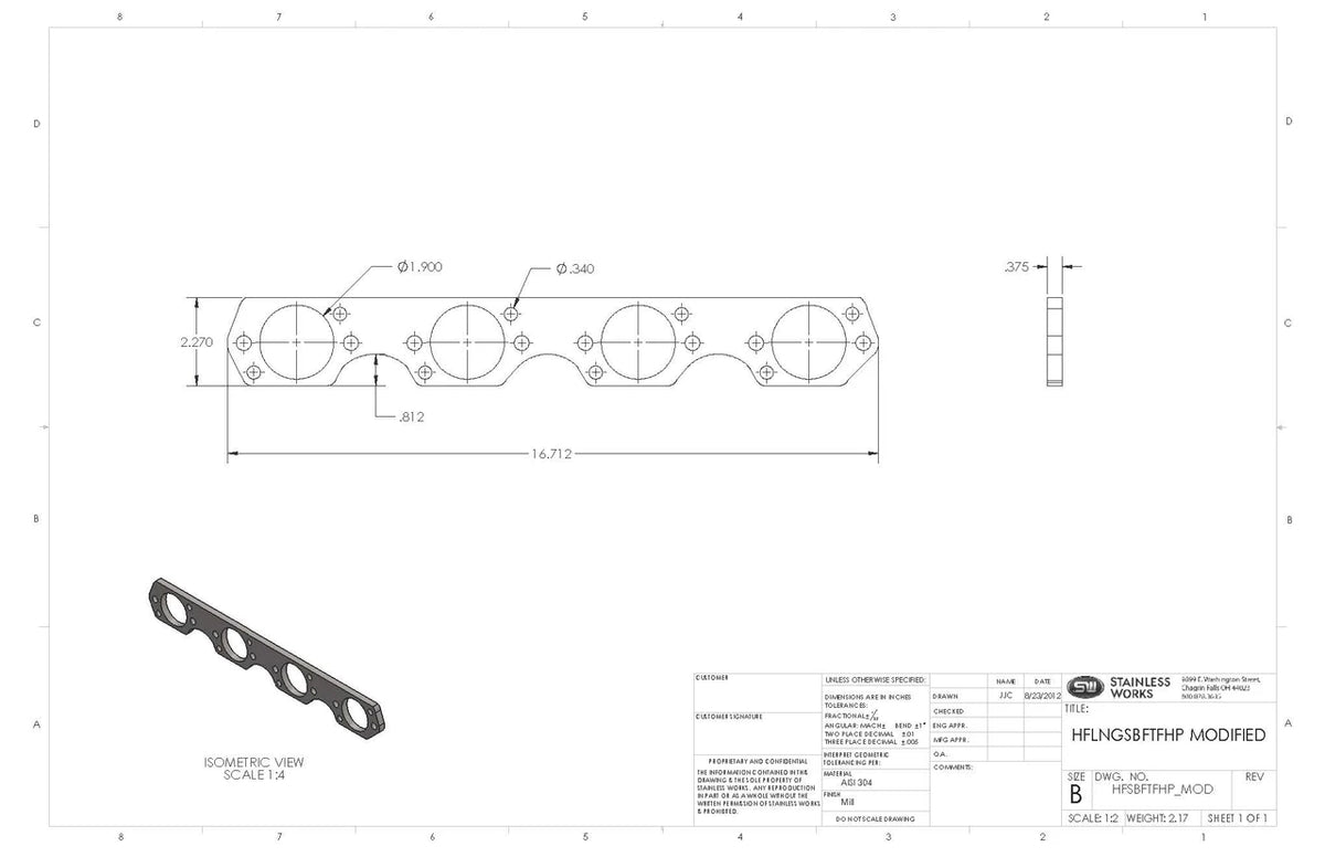 Stainless Works - Ford SBF Trick Flow Header Flange - HFSBFTFHP188