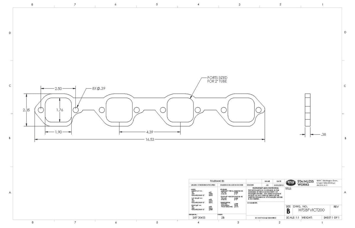 Stainless Works - Ford SBF 2.5 Inch Bolt Pattern Header Flange - HFSBFVICTOR188