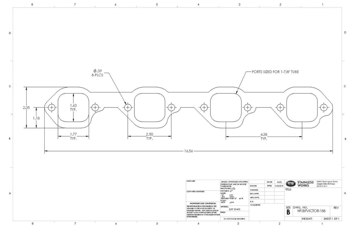 Stainless Works - Ford SBF 2.5 Inch Bolt Pattern Header Flange - HFSBFVICTOR188