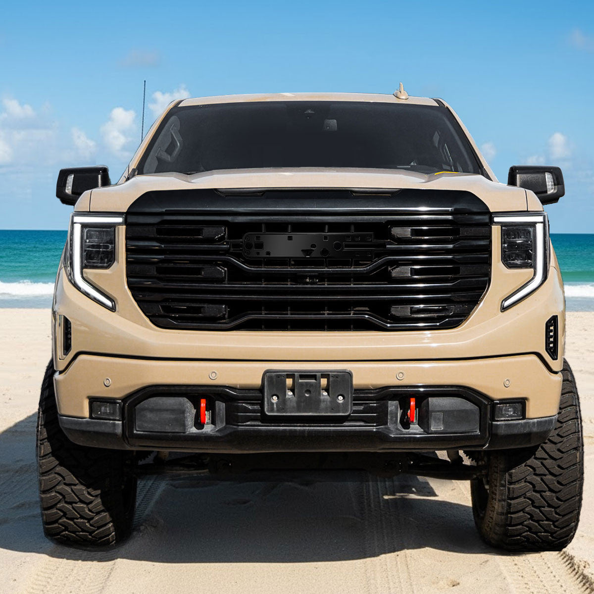 Spec-D Tuning - 2022-2025 GMC Sierra 1500 Glossy Black AT4 Style Mesh Front Upper Hood Grille - HG-GMC2215AT4JM-JB