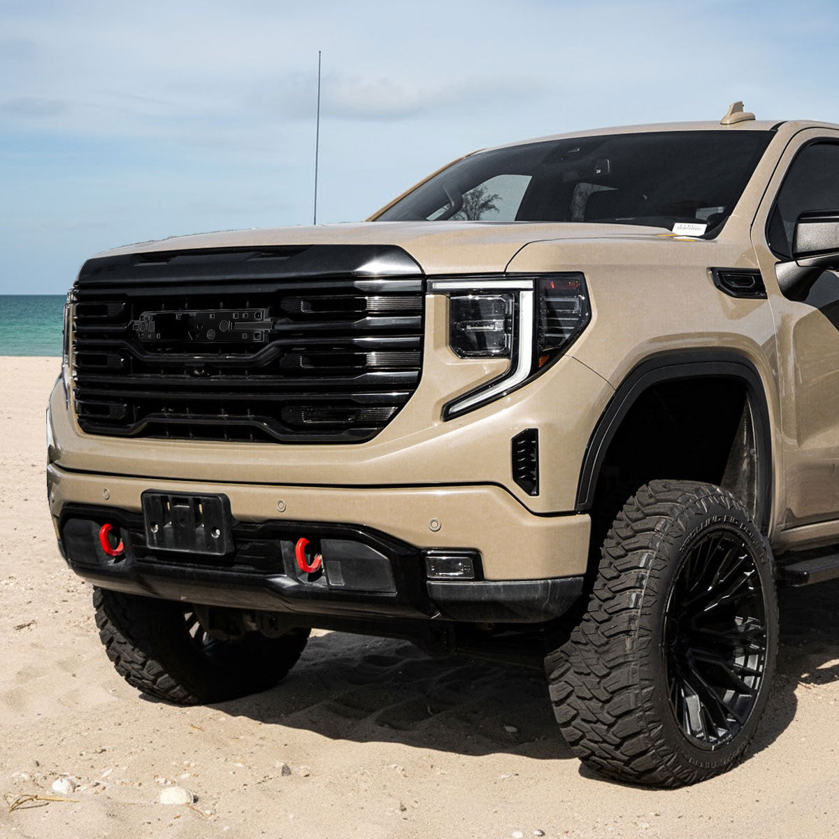 Spec-D Tuning - 2022-2025 GMC Sierra 1500 Glossy Black AT4 Style Mesh Front Upper Hood Grille - HG-GMC2215AT4JM-JB