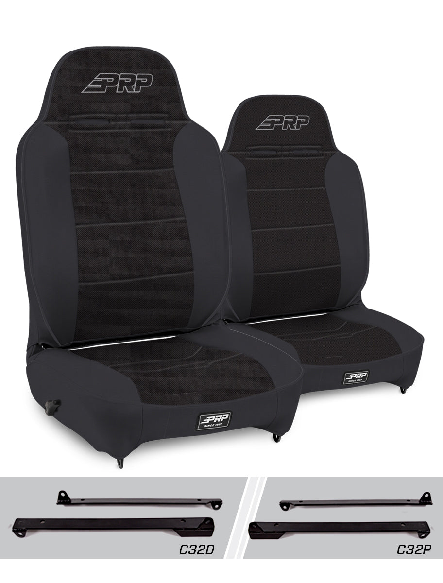 PRP Jeep Wrangler CJ7/YJ Enduro High Back Reclining Suspension Seats Kit (Pair) Black - A130110-C32-50 - front view