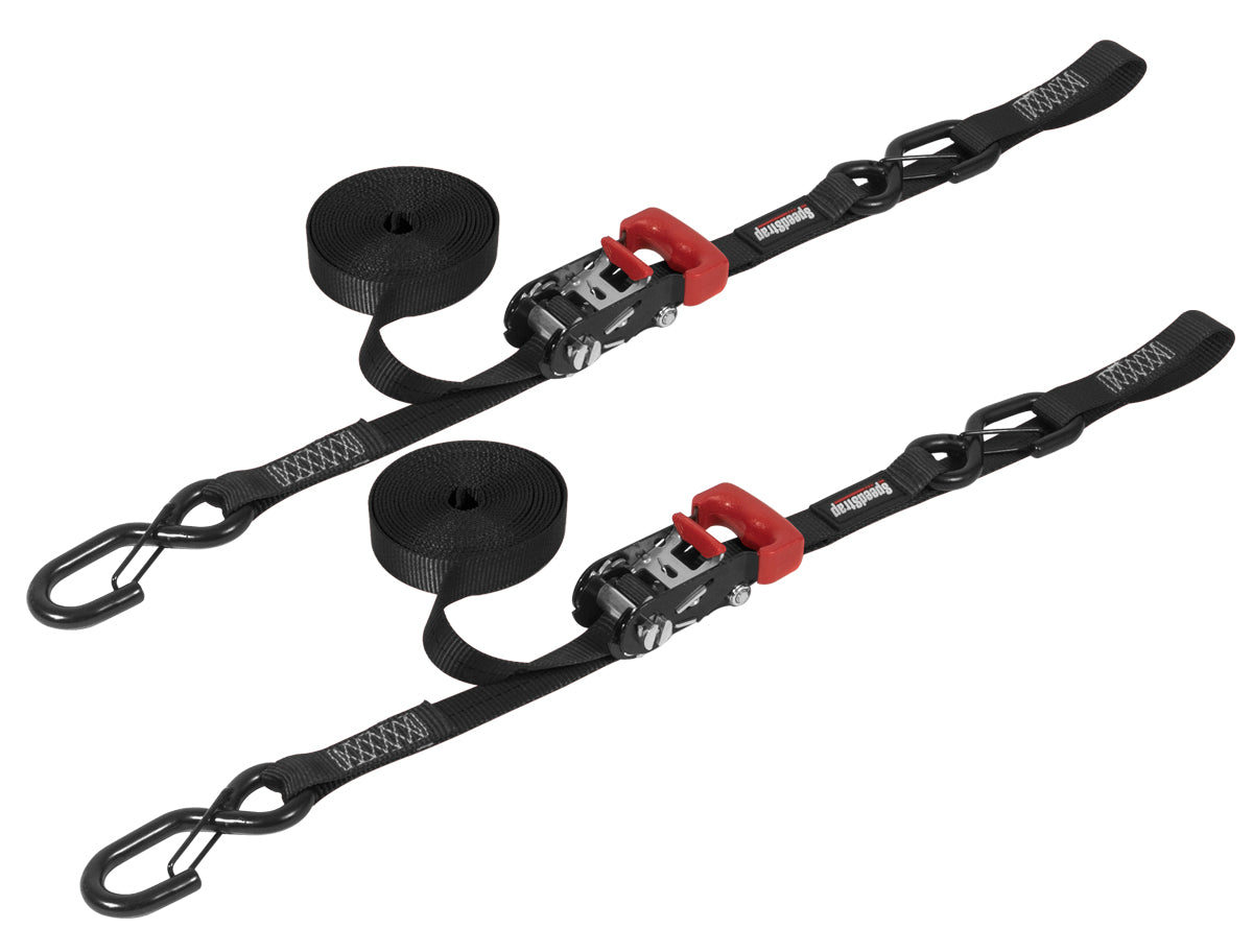 SpeedStrap 1In x 15Ft Ratchet Tie Down w/ Snap FtSFt Hooks w/ Soft Tie (2 Pack) - Black - 11801-2