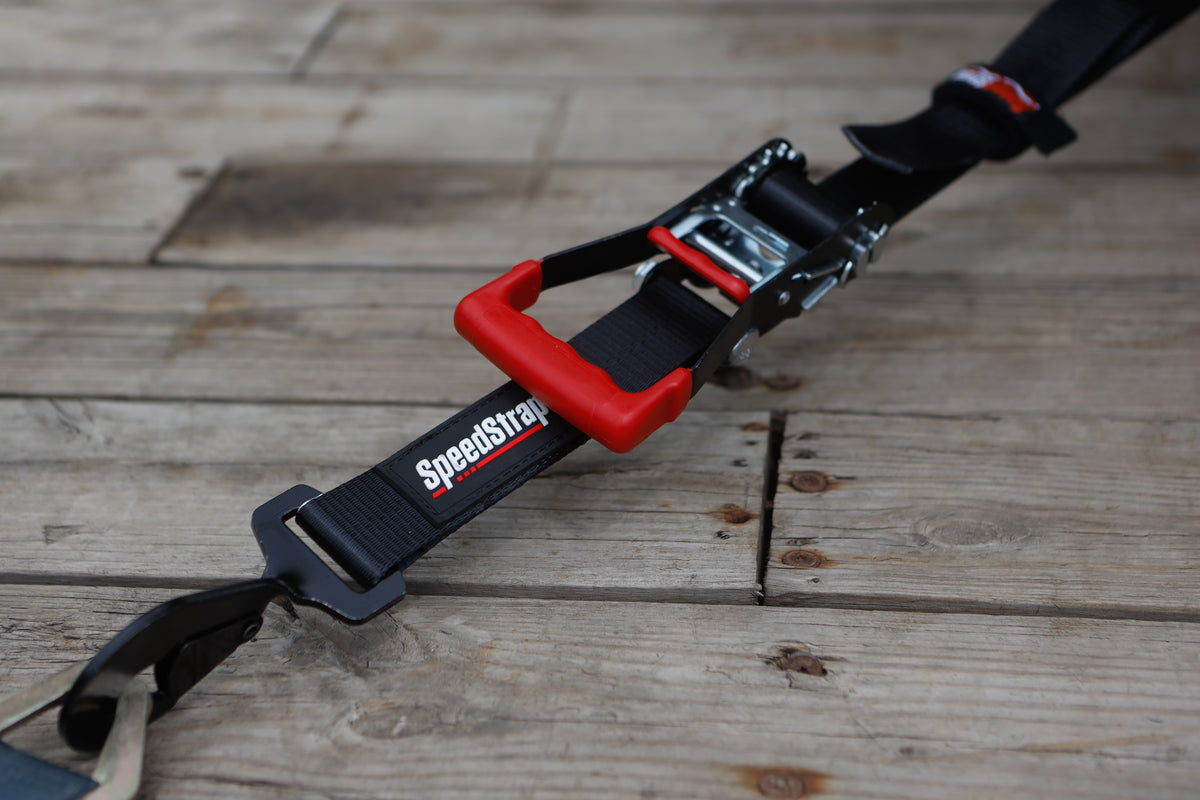 SpeedStrap 2In x 10Ft Ratchet Tie Down w/ Twisted Snap Hooks & Axle Strap Combo - Black - 27011