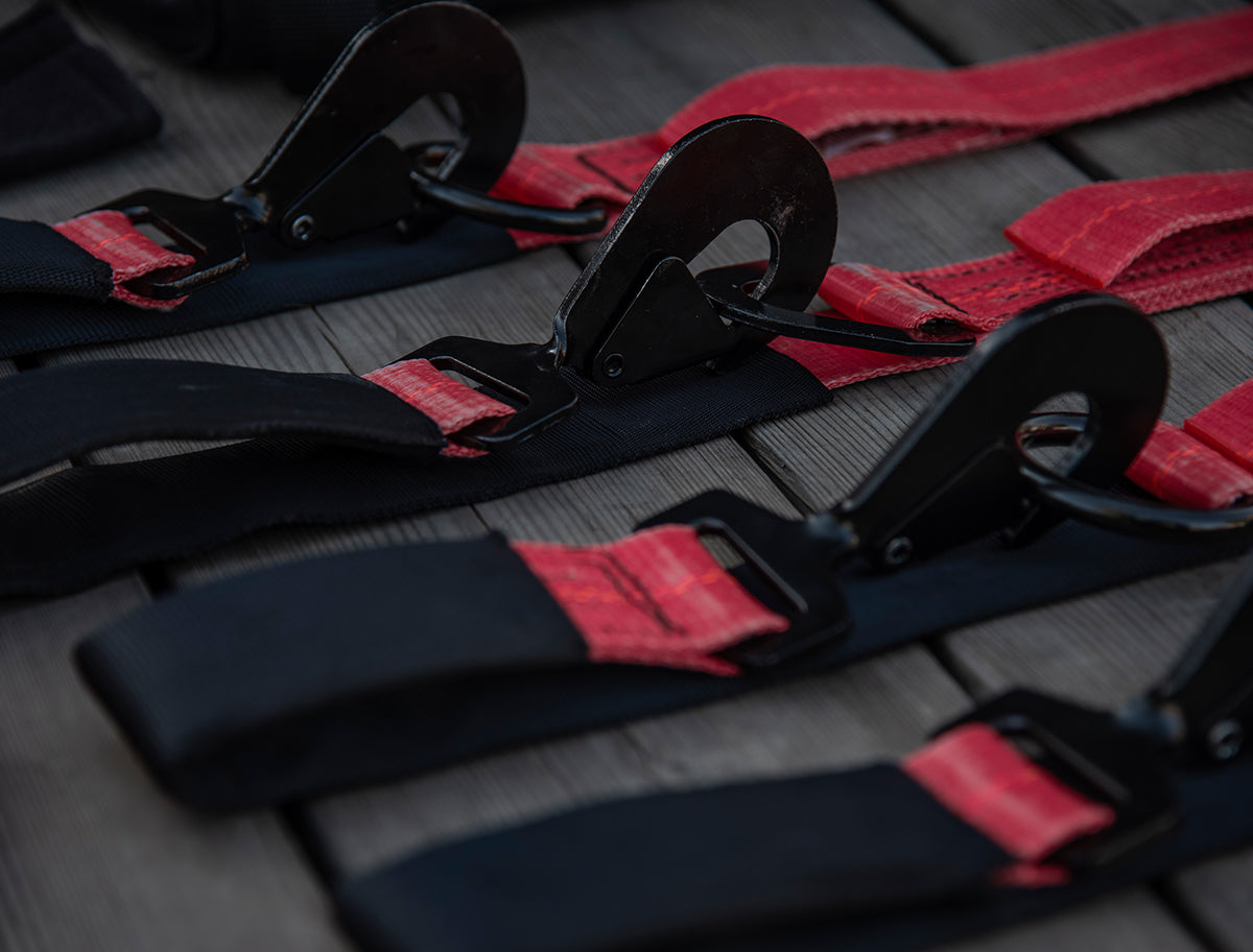 SpeedStrap 2In x 10Ft Ratchet Tie Down w/ Twisted Snap Hooks & Axle Strap Combo - Red - 27013