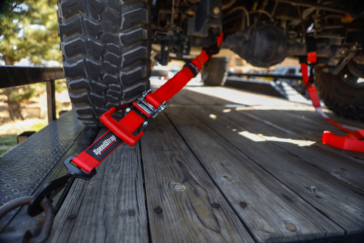 SpeedStrap 2In x 10Ft Ratchet Tie Down w/ Twisted Snap Hooks & Axle Strap Combo - Red - 27013