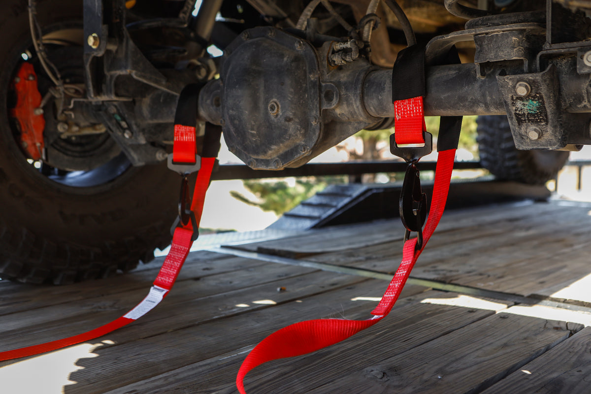 SpeedStrap 2In x 10Ft Ratchet Tie Down w/ Twisted Snap Hooks & Axle Strap Combo - Red - 27013