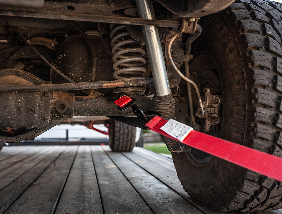 SpeedStrap 2In x 10Ft Ratchet Tie Down w/ Twisted Snap Hooks & Axle Strap Combo - Red - 27013