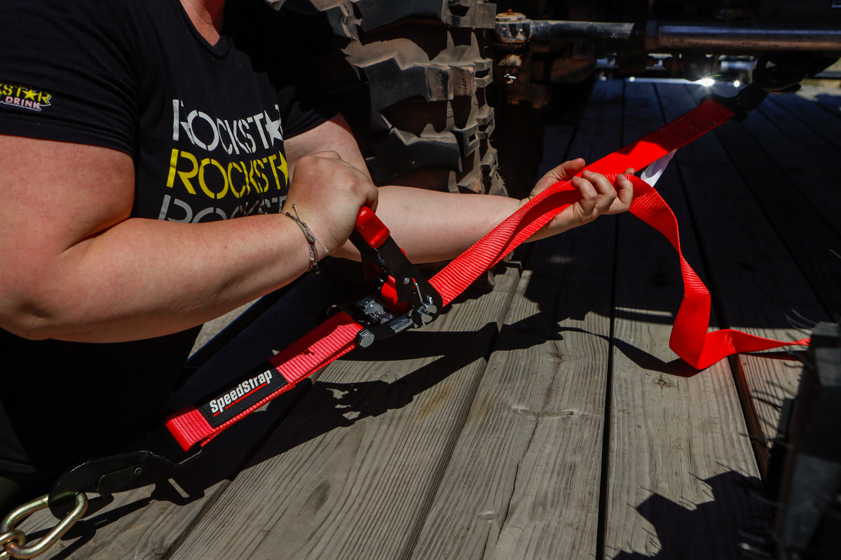 SpeedStrap 2In x 10Ft Ratchet Tie Down w/ Twisted Snap Hooks & Axle Strap Combo - Red - 27013