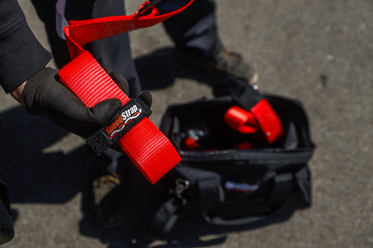 SpeedStrap 2In x 10Ft Ratchet Tie Down w/ Twisted Snap Hooks & Axle Strap Combo - Red - 27013