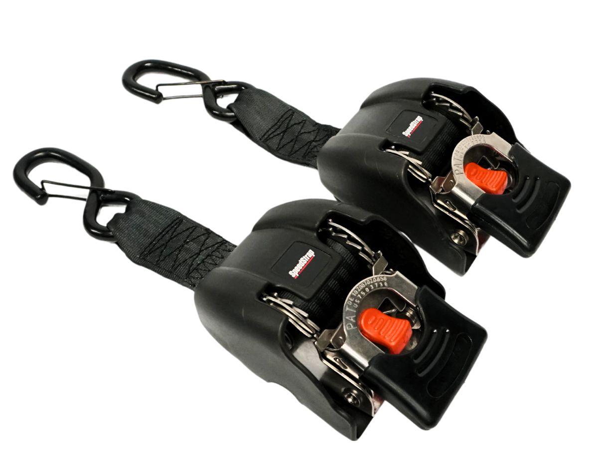 SpeedStrap 2in x 43in SS Retractable Marine Transom Tie-Down Straps w/ Snap S-Hooks (2 Pack) - 29401-Stainless