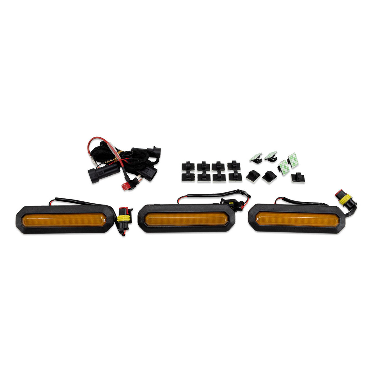 IAG I-Line 3pc Amber Grille Light Kit for 2021+ Ford Bronco Base/Black Diamond - IAG-BDY-F3035