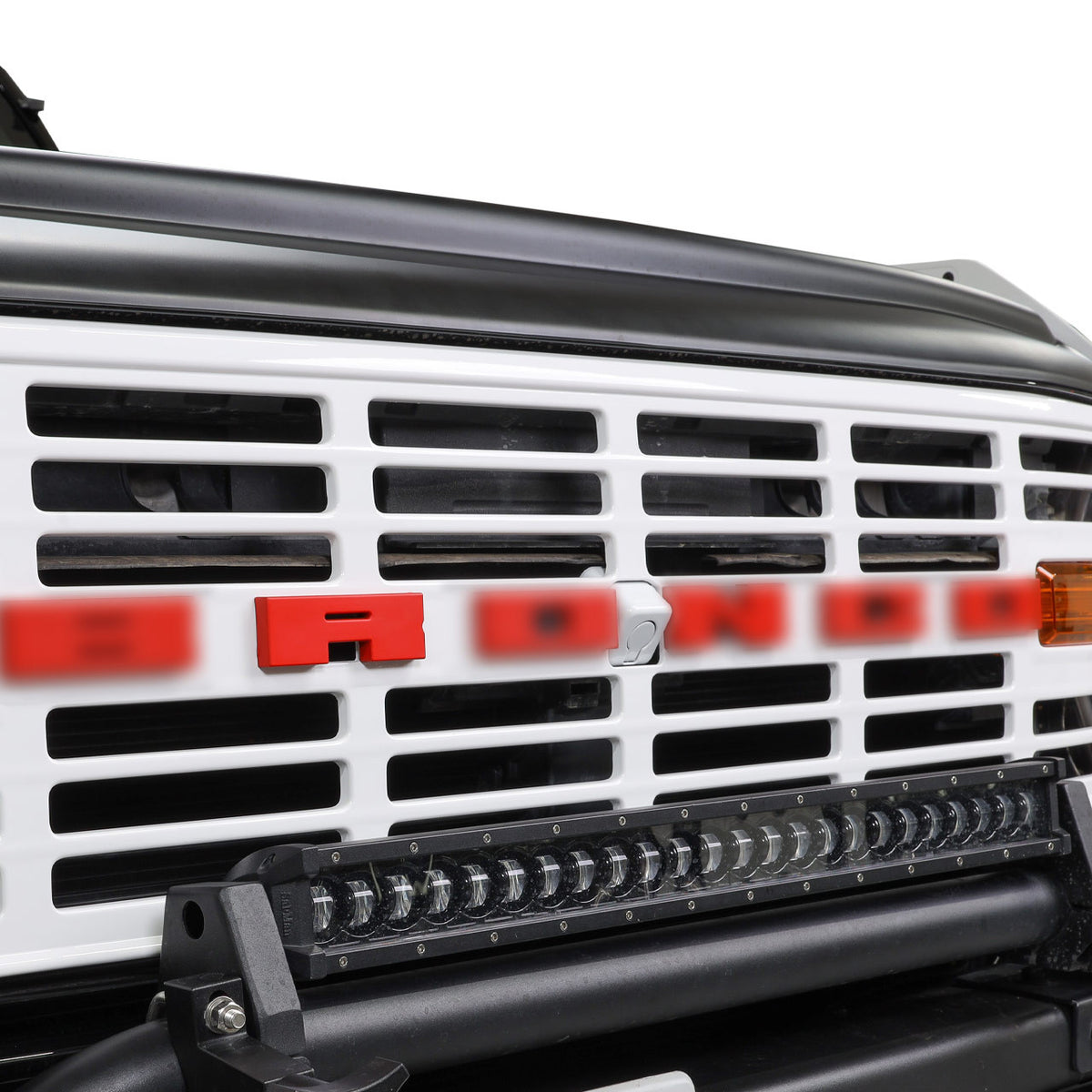 IAG I-Line Vintage Grille Gloss White with Red Lettering 2021+ Ford Bronco - IAG-BDY-F3140